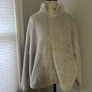 PINK Gray Faux Fur Teddy Zip Up Jacket Side Pockets
